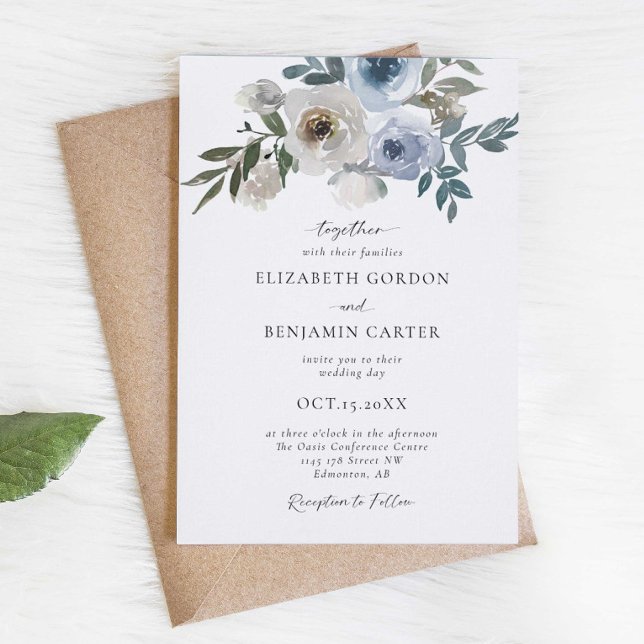 Dusty Blue Wedding Floral Elegant Script Rustic Invitation (Creator Uploaded)