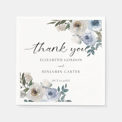 Dusty Blue Wedding Floral Elegant Script Rustic  Napkins