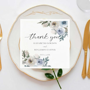 Dusty Blue Wedding Floral Elegant Script Rustic Napkins
