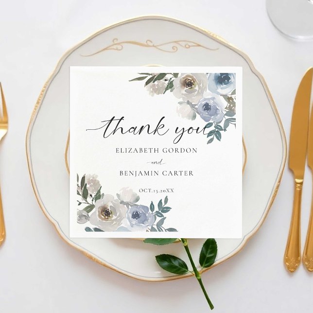 Dusty Blue Wedding Floral Elegant Script Rustic  Napkins (Creator Uploaded)