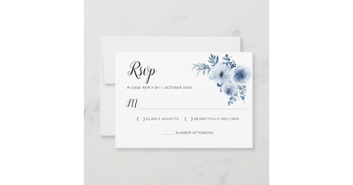dusty blue wedding floral RSVP card | Zazzle