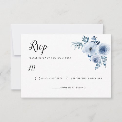dusty blue wedding floral RSVP card