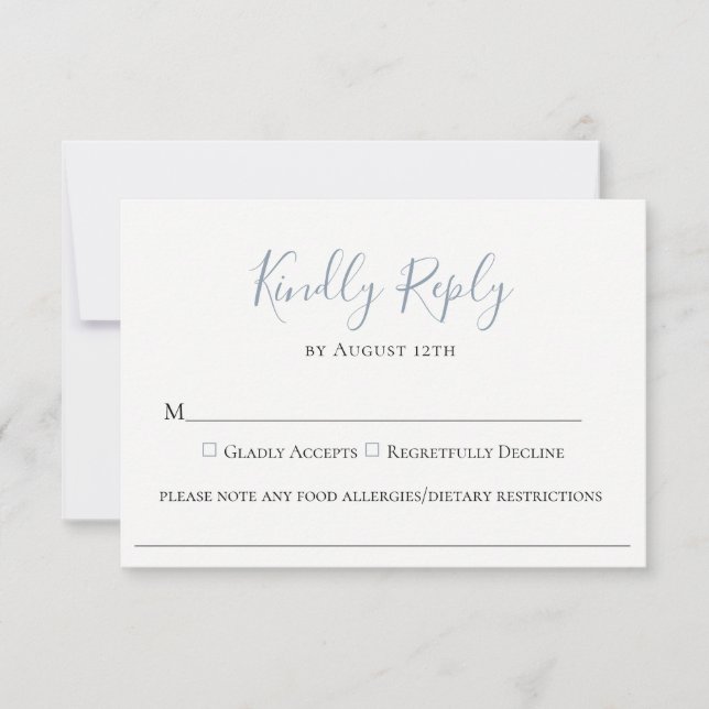 Dusty Blue Wedding Food Allergy RSVP Card (Front)