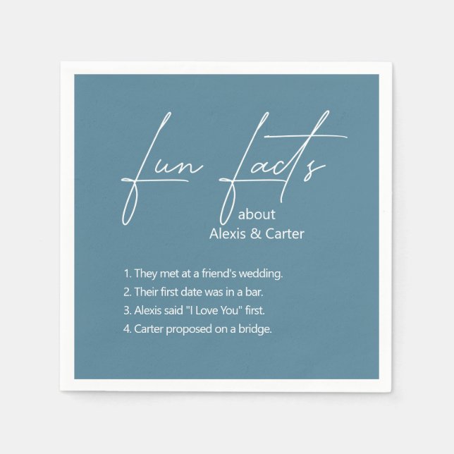 Dusty Blue Wedding Fun Facts Napkins (Front)