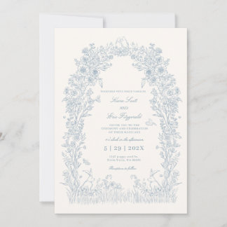 Dusty Blue Wedding Garden Party Cottagecore Invitation