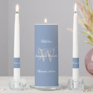 Dusty Blue Wedding Gray Monogram White Details Unity Candle Set