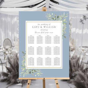 Dusty Blue Wedding Greenery Seating Plan Chart Foam Board