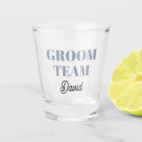 Dusty Blue Wedding Groom Team Stylized Name Shot Glass