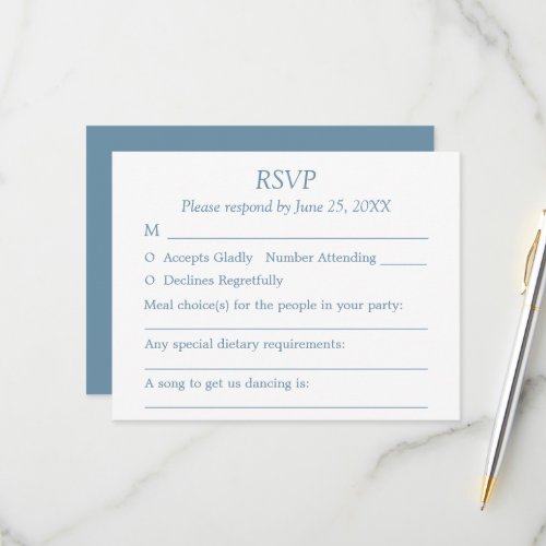 Dusty Blue Wedding Guest Choices RSVP Card