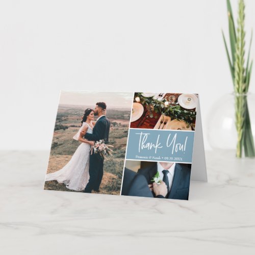 Dusty blue Wedding Handlettering Custom photos Card