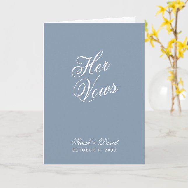 Dusty Blue Wedding Her Vows Book Bride Simple  Card (Yellow Flower)