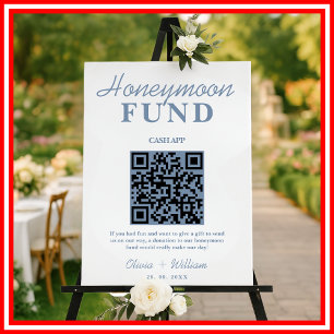 Dusty Blue Wedding   Honeymoon Fund QR Code Sign