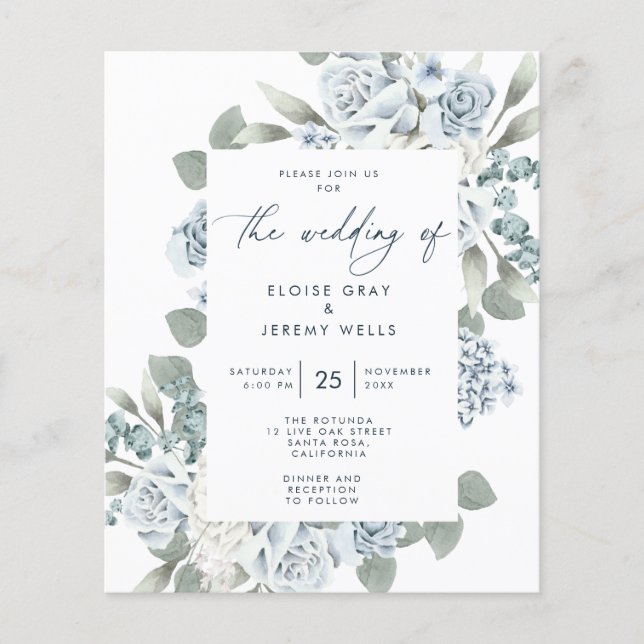 Dusty Blue Wedding Invitation (Front)