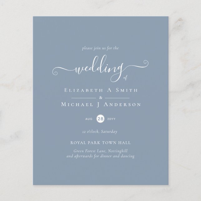 DUSTY BLUE Wedding Invitation Classic Budget (Front)
