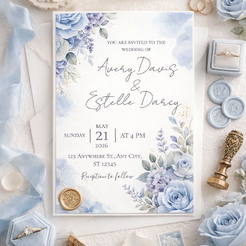 Dusty Blue Wedding Invitation | Elegant Watercolor