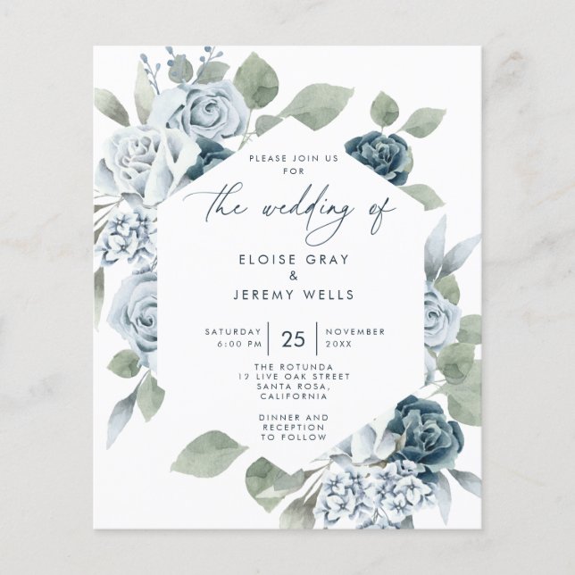 Dusty Blue Wedding Invitation Postcard (Front)