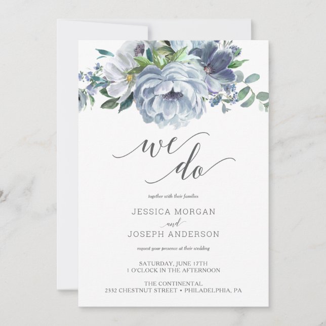 Dusty Blue Wedding Invitation We Do (Front)