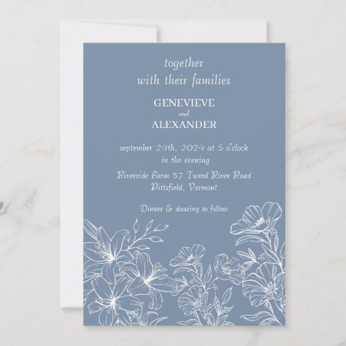 Dusty Blue Wedding Invitation with Lilies