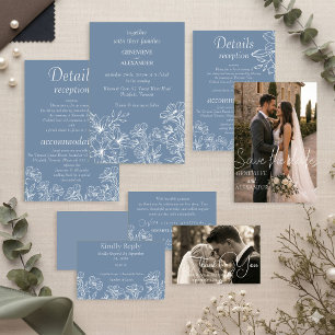 Dusty Blue Wedding Invitation with Lilies