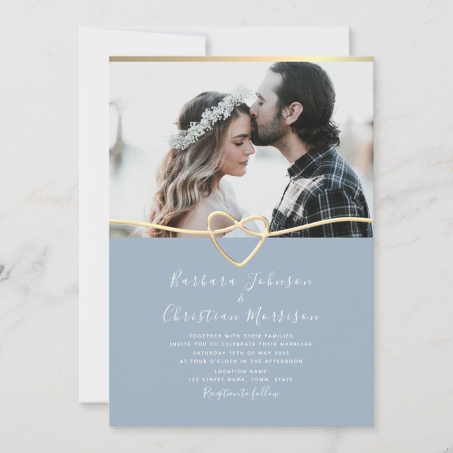Dusty Blue Wedding Invitation with Photo (Front)