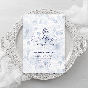 Dusty Blue Wedding Invitation with QR Code