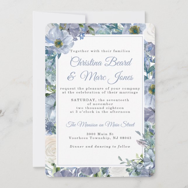 Dusty Blue Wedding Invitations (Front)