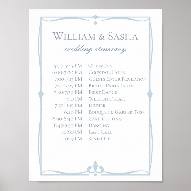 Dusty Blue Wedding Itinerary  Poster (Front)