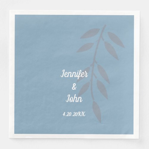 Dusty Blue Wedding Leaf Pattern Elegant Classy Paper Dinner Napkins