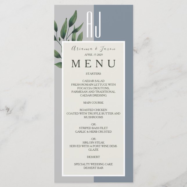 Dusty Blue Wedding Menu (Front)