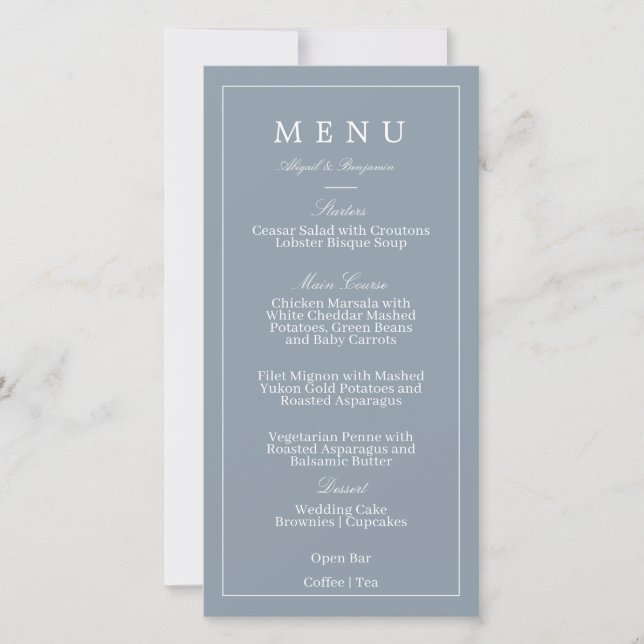Dusty Blue Wedding Menu (Front)