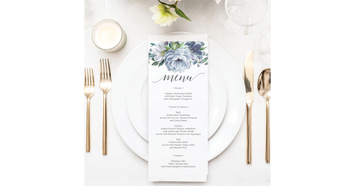 Dusty Blue Wedding Menu Wedding Menus Zazzle