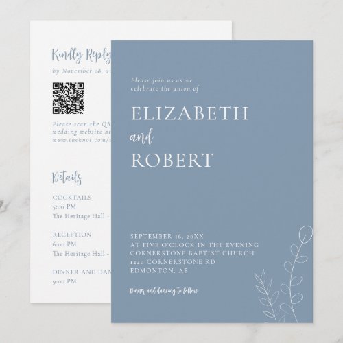 Dusty Blue Wedding Minimalist Modern QR Code Invitation