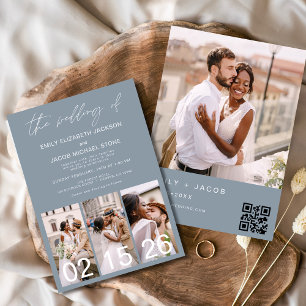 Dusty Blue Wedding Minimalist QR code Invitation