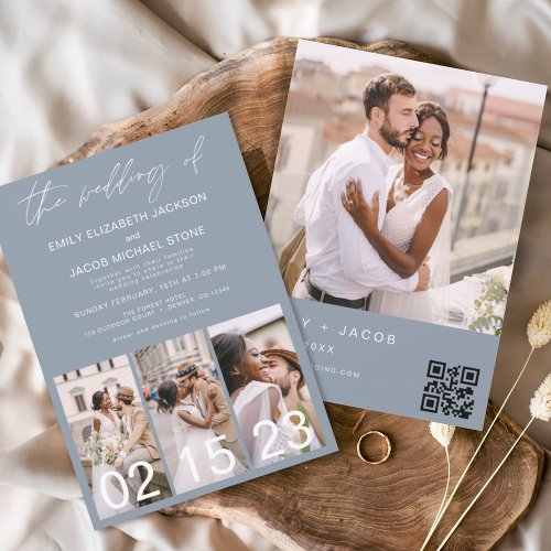 Dusty Blue Wedding Minimalist QR code Invitation