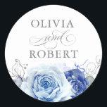 Dusty Blue Wedding Modern Floral Boho Classic Round Sticker<br><div class="desc">Dusty blue and silver floral boho wedding seals</div>