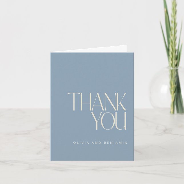 Dusty Blue Wedding Modern Minimalist Preprinted  Thank You Card (Front)