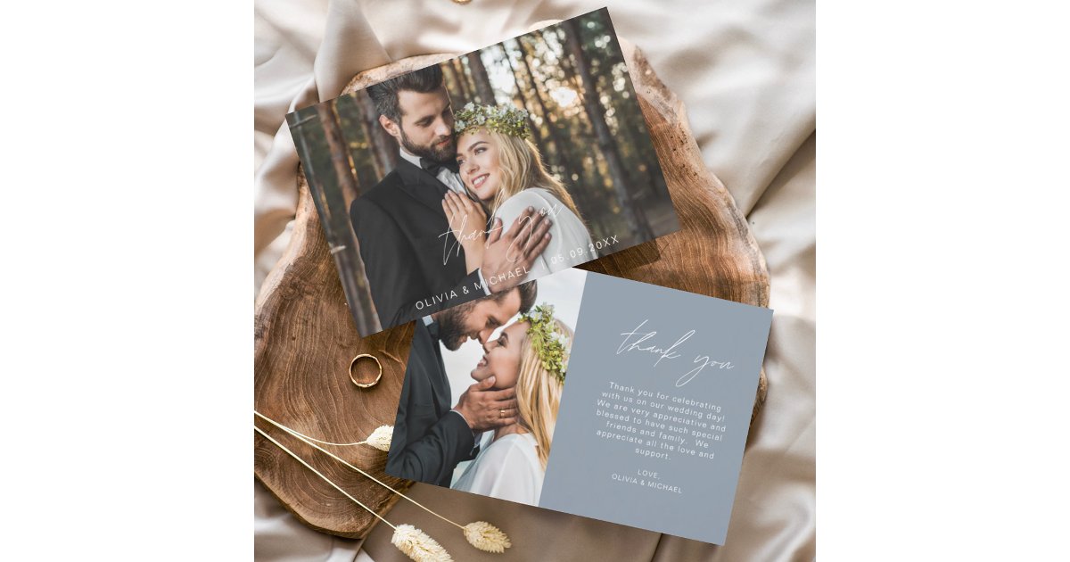 Dusty Blue Wedding Modern Minimalist Thank You Card | Zazzle