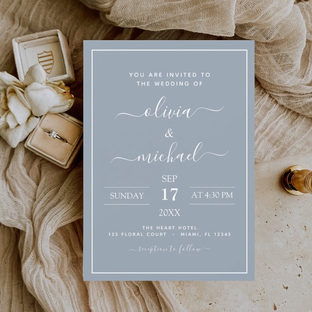 Dusty Blue Wedding Modern Typography Invitation (Creator Uploaded)