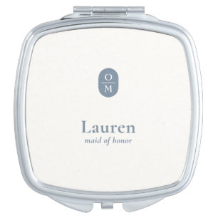 Dusty Blue Wedding Monogram Bridesmaid Gift Compact Mirror