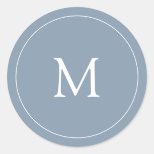 Dusty Blue   Wedding Monogram Classic Round Sticker