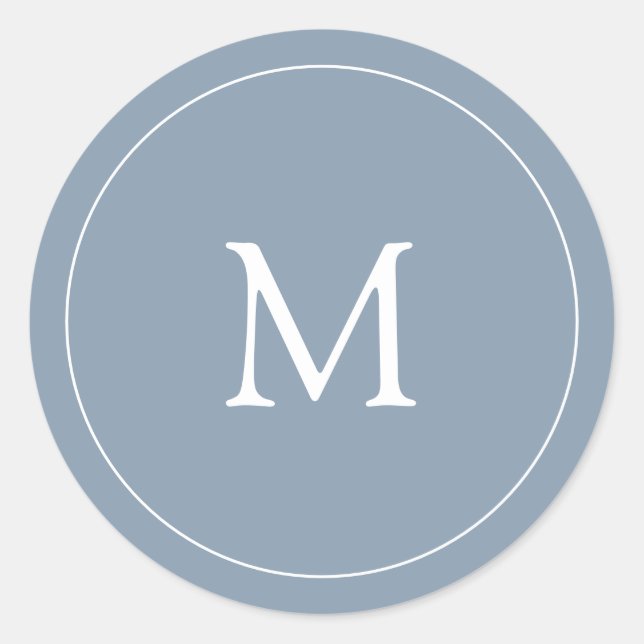 Dusty Blue | Wedding Monogram Classic Round Sticker (Front)