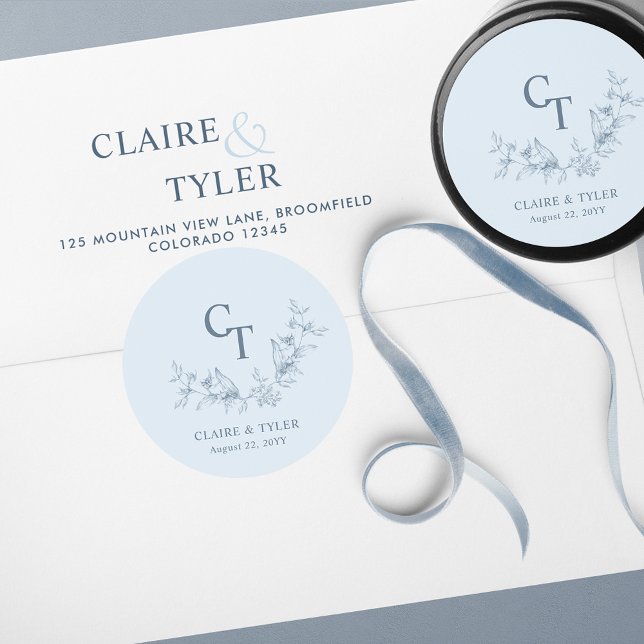 Dusty Blue Wedding Monogram Envelope Seal / Favor (Creator Uploaded)