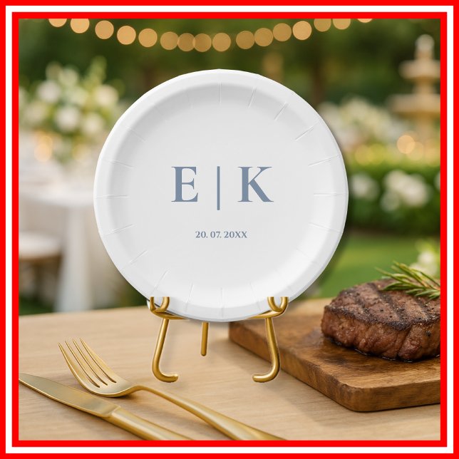 Dusty Blue Wedding | Monogram Paper Plates (Creator Uploaded)