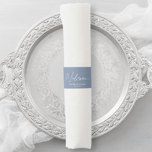 Dusty Blue Wedding Napkin Bands with “WELCOME”