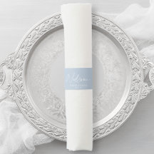 Dusty Blue Wedding Napkin Bands with “WELCOME”