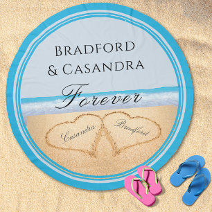 Dusty Blue Wedding Newly Weds Names Heart Sand  Beach Towel