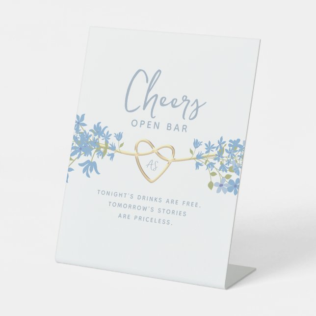 Dusty Blue Wedding Open Bar  Pedestal Sign (Front)