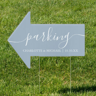 Dusty Blue Wedding Parking This Way Arrow Sign