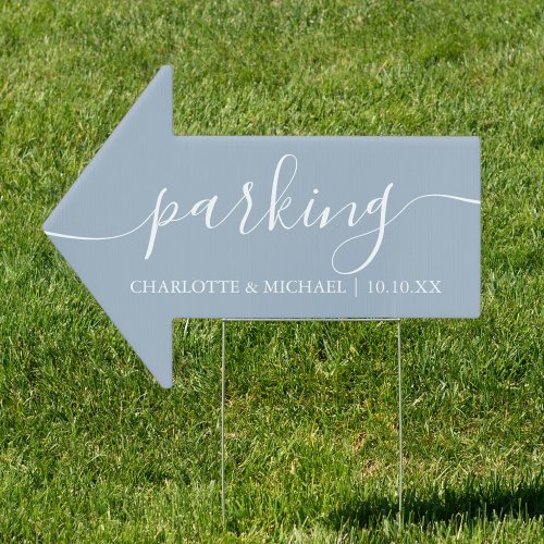 Dusty Blue Wedding Parking This Way Arrow Sign