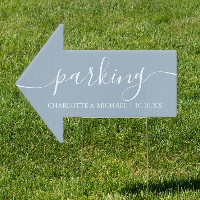 Dusty Blue Wedding Parking This Way Arrow Sign (Dusty Blue Wedding Parking This Way Arrow Sign)